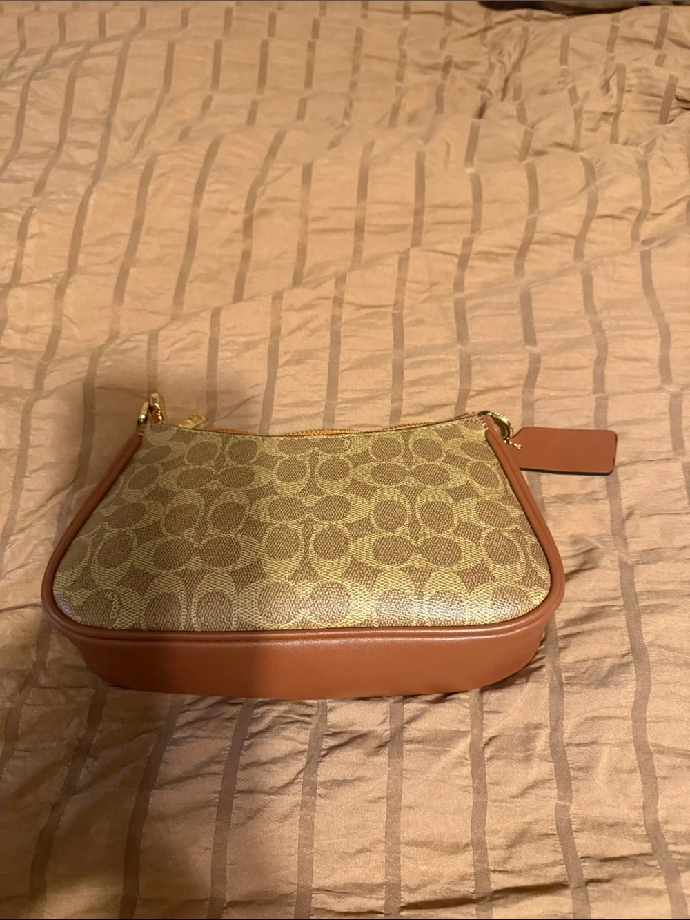 Coach Tan Signature Canvas Crossbody with Brown Leather Trim